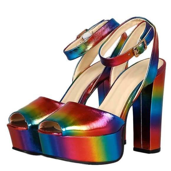 NWB Rainbow peep toe 💜💙 - Picture 4 of 5